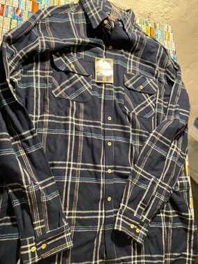 Dickies Flannel Blue Mens Button Up Shirt Long Sleeve Plaid. Size 3XL NWT